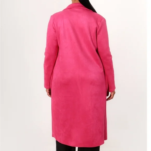 Women's Hot Pink Suede Trenh Coat - Picture 2 of 3